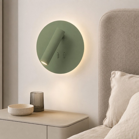 Applique moderna da comodino verde salvia orientabile led 6w 3w 3000k con interruttore