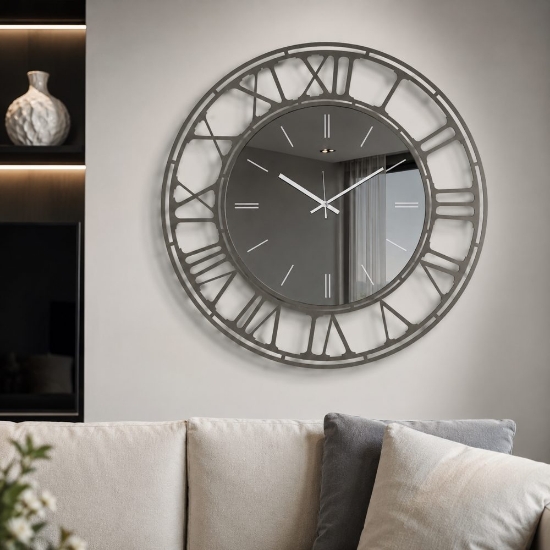 Orologio da parete rotondo effetto specchio fumé 70 cm