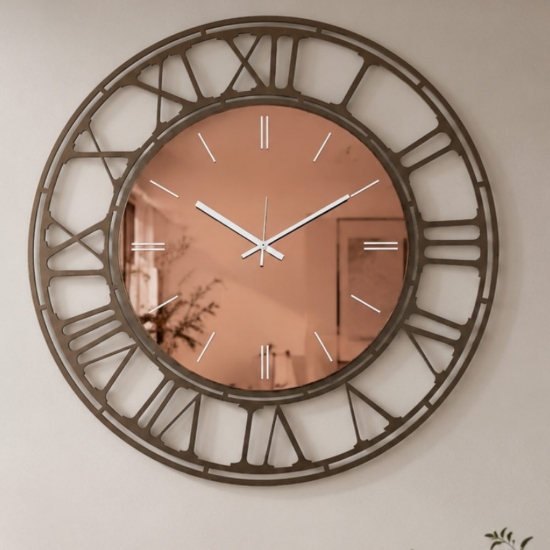 Orologio da parete moderno rotondo effetto specchio bronzo 70cm