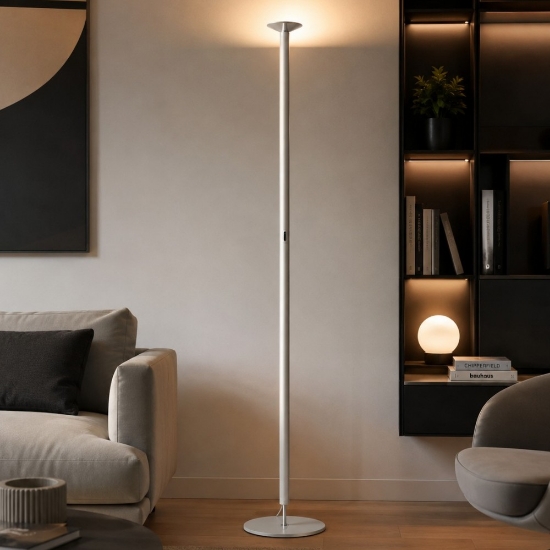 Lampada da terra moderna bianca e cromo led 3000k dimmerabile stilnovo luna
