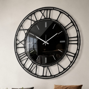 Orologio nero per parete cucina moderna effetto specchio rotondo 70cm