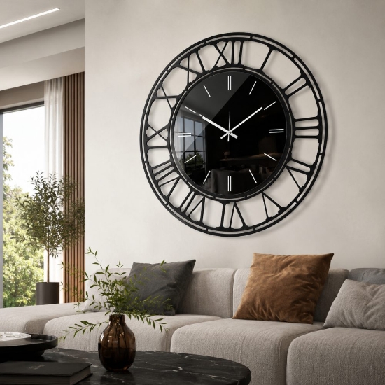 Orologio nero per parete cucina moderna effetto specchio rotondo 70cm
