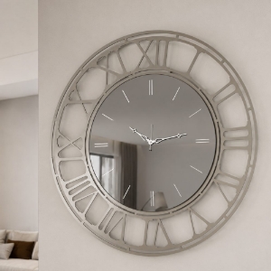 Grande orologio a parete  moderno rotondo effetto specchio fumé