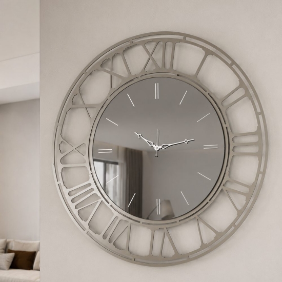 Grande orologio a parete  moderno rotondo effetto specchio fumé