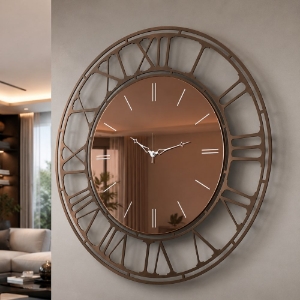 Grande orologio rotondo da parete effetto specchio bronzo 90cm