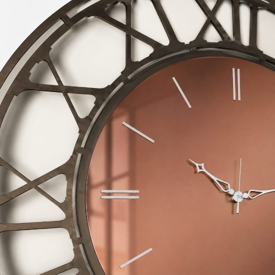 Grande orologio rotondo da parete effetto specchio bronzo 90cm