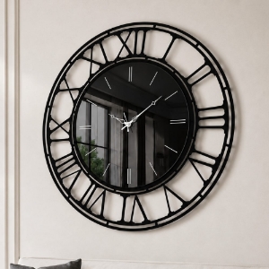 Orologio nero per parete moderna rotondo effetto specchio 90cm