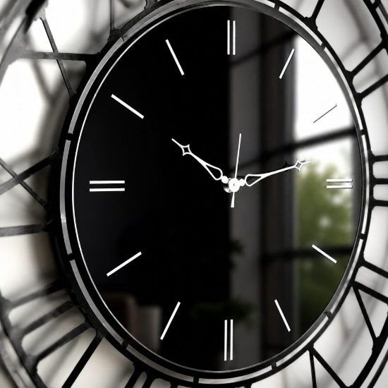 Orologio nero per parete moderna rotondo effetto specchio 90cm