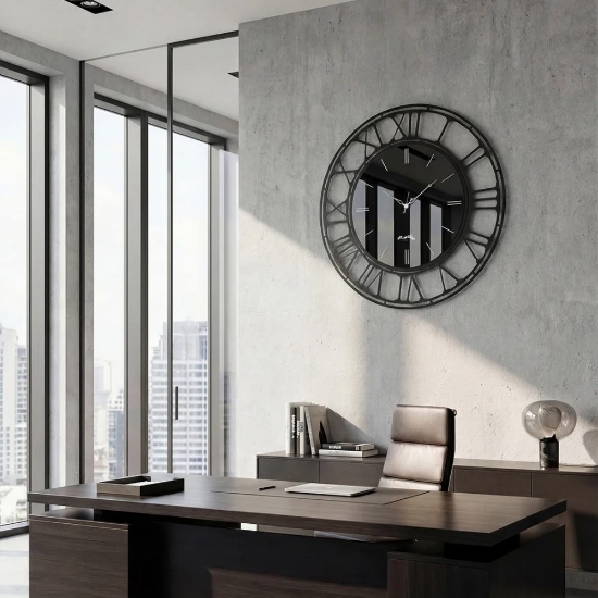 Orologio nero per parete moderna rotondo effetto specchio 90cm