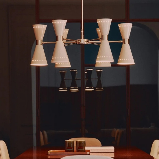 Lampadario moderno per salotto design oro 16 luci stilnovo megafono