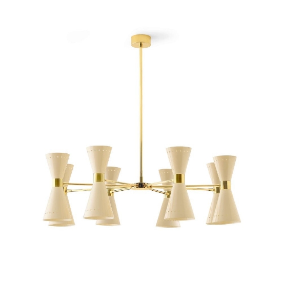 Lampadario moderno per salotto design oro 16 luci stilnovo megafono