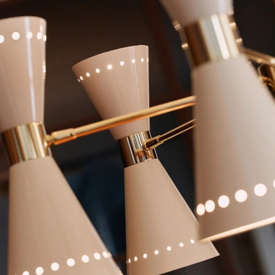 Lampadario moderno per salotto design oro 16 luci stilnovo megafono