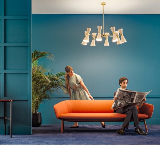 Lampadario moderno per salotto design oro 16 luci stilnovo megafono