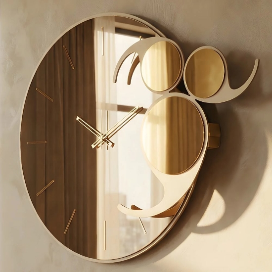 Orologio da parete rotondo design moderno ottone effetto oro specchiato
