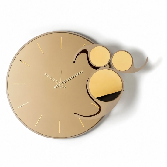 Orologio da parete rotondo design moderno ottone effetto oro specchiato