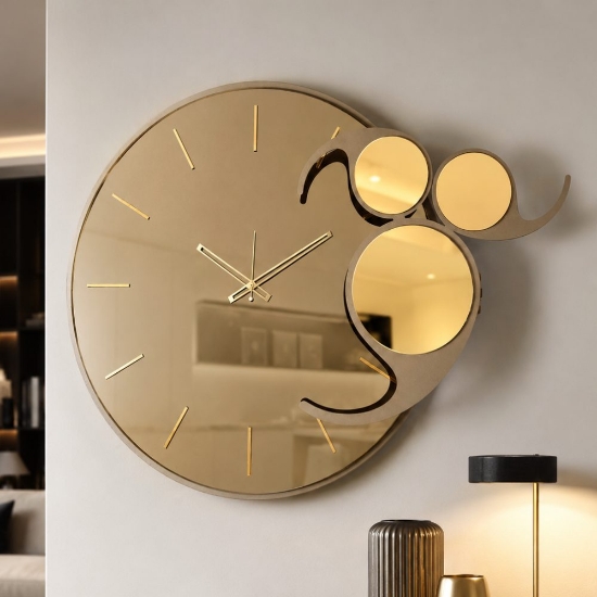 Orologio da parete rotondo design moderno ottone effetto oro specchiato