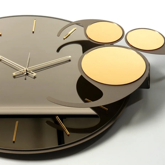 Orologio da parete rotondo design moderno ottone effetto oro specchiato
