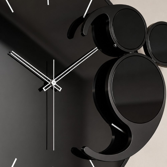 Orologio da parete elegante nero rotondo effetto nero specchiato 70x85 cm