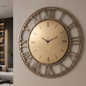 Grande orologio moderno a parete ottone rotondo 90 cm