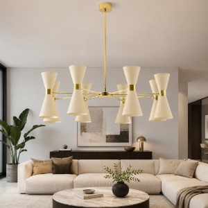 Lampadario moderno per salotto design oro 16 luci stilnovo megafono