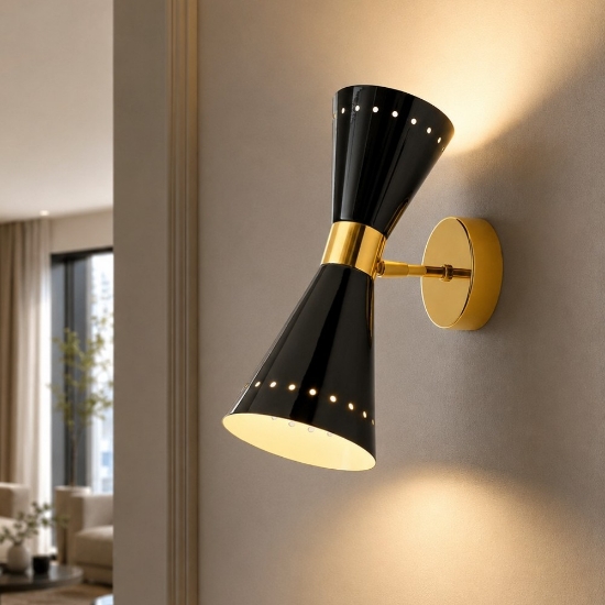 Applique moderna oro 2 luci e14 stilnovo megafono