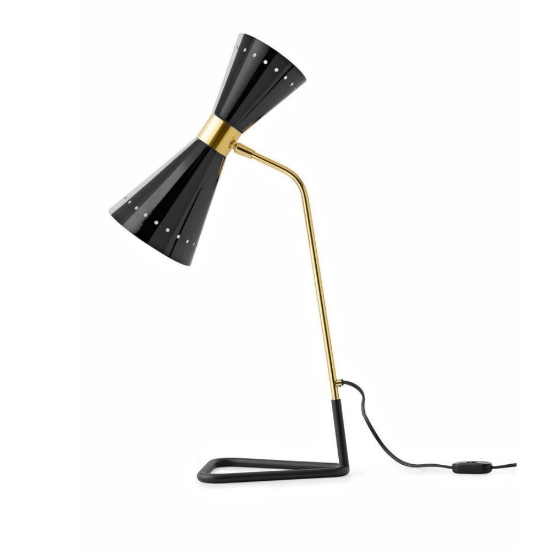 Lampada da tavolo contemporanea nera e oro stilnovo megafono