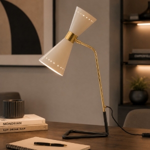 Lampada da tavolo design oro doppia emissione e14 2x6.5w led 2700k per soggiorno