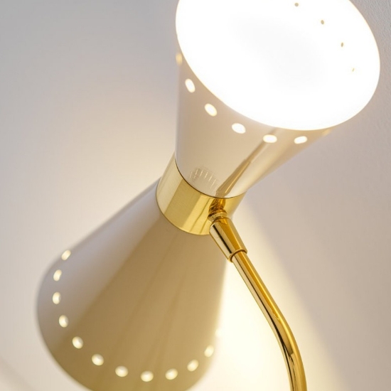 Lampada da tavolo design oro doppia emissione e14 2x6.5w led 2700k per soggiorno