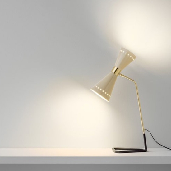 Lampada da tavolo design oro doppia emissione e14 2x6.5w led 2700k per soggiorno