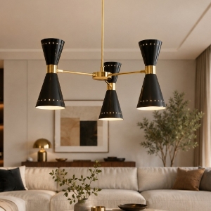 Lampada a sospensione design oro doppiaemissione nero stilnovo megafono