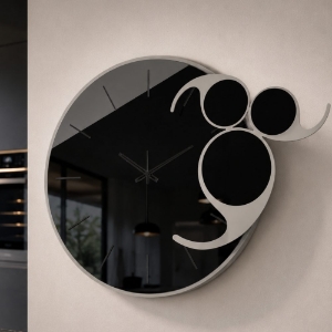 Orologio rotondo moderno da parete fango e nero specchiato