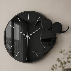 Orologio da parete elegante nero rotondo effetto nero specchiato 70x85 cm