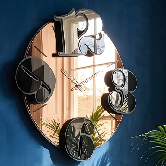 Orologio moderno rotondo  a parete nero effetto specchio rame 68x70 cm
