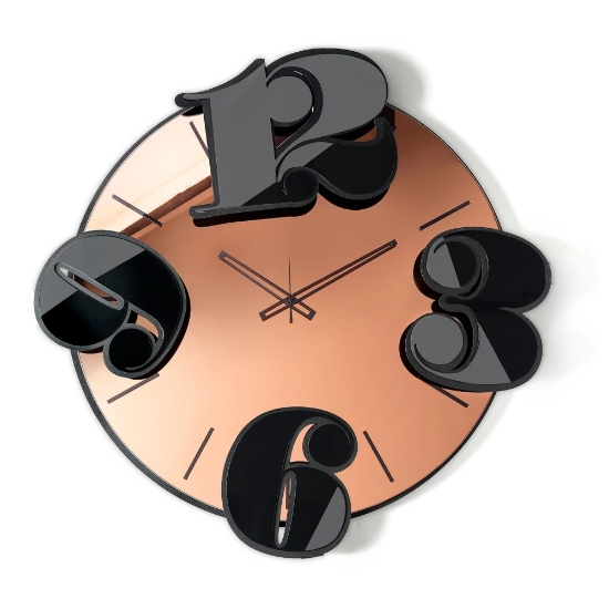 Orologio moderno rotondo  a parete nero effetto specchio rame 68x70 cm