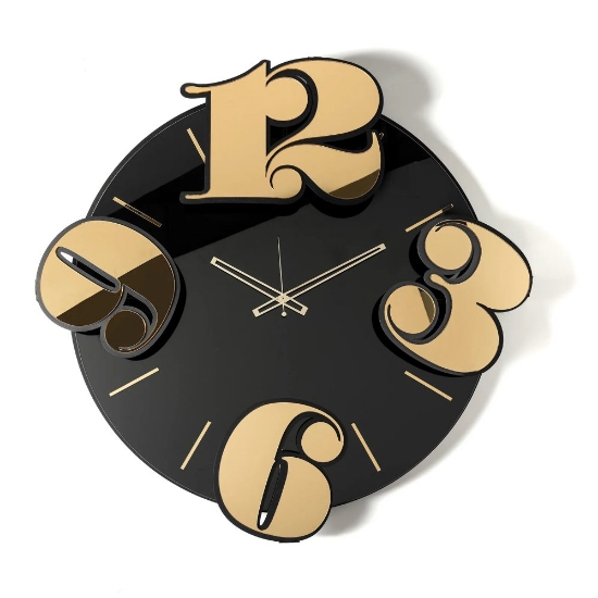 Orologio rotondo moderno per cucina effetto specchio nero numeri oro