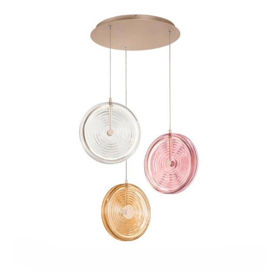 Ondaluce so jokey 3 lampadario moderno vetri ambra trasparente rosa led 3000k