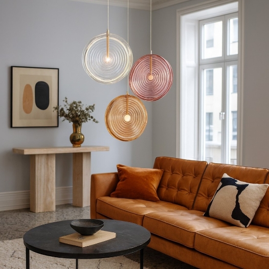 Ondaluce so jokey 3 lampadario moderno vetri ambra trasparente rosa led 3000k