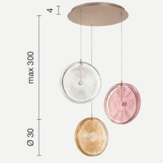 Ondaluce so jokey 3 lampadario moderno vetri ambra trasparente rosa led 3000k