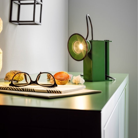 Lampada da tavolo moderna verde led 3000k dimmerabile stilnovo minibox