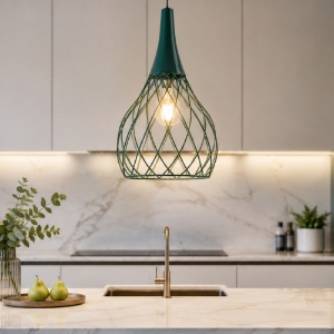 Mongolfier stilnovo lampada a sospensione per isola cucina blu petrolio led 2700k