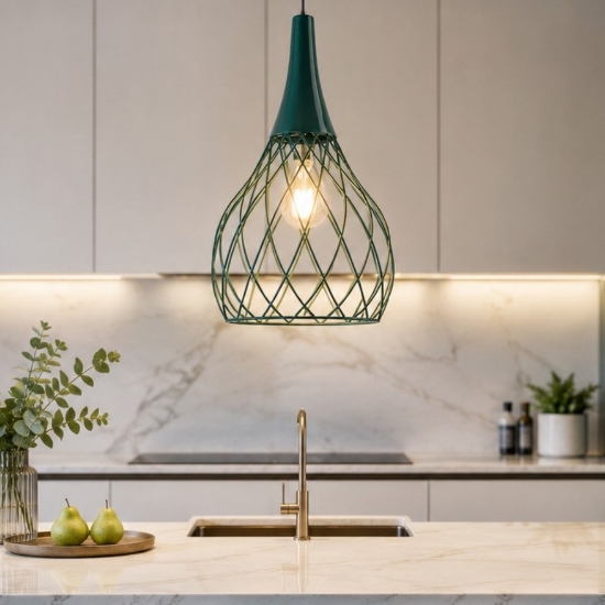 Mongolfier stilnovo lampada a sospensione per isola cucina blu petrolio led 2700k