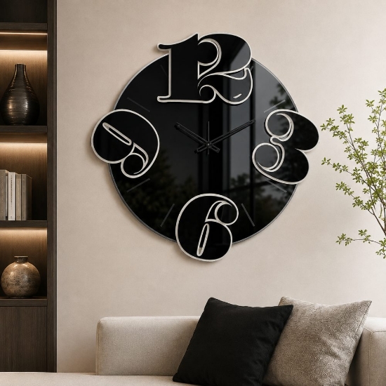 Orologio moderno a parete rotondo nero effetto specchiato 70cm