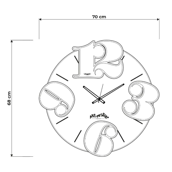 Orologio moderno a parete rotondo nero effetto specchiato 70cm