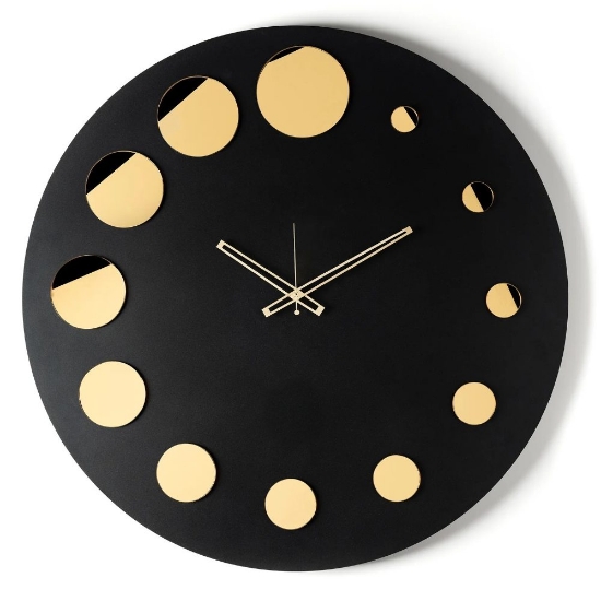 Orologio nero da parete moderno rotondo effetto specchio oro 70cm