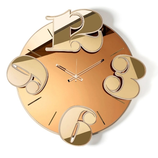 Orologio rotondo moderno per parete effetto specchio ambra numeri oro