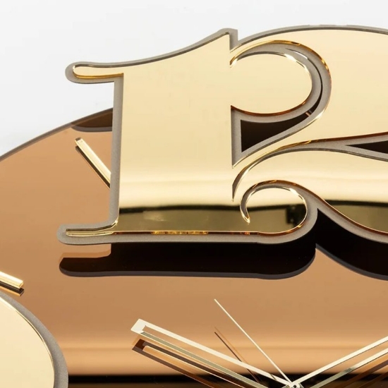 Orologio rotondo moderno per parete effetto specchio ambra numeri oro