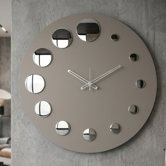 Orologio rotondo moderno a parete fango effetto specchio cromo 70cm