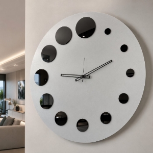 Orologio rotondo da parete cucina moderna alluminico cerchi nero specchiato 70cm