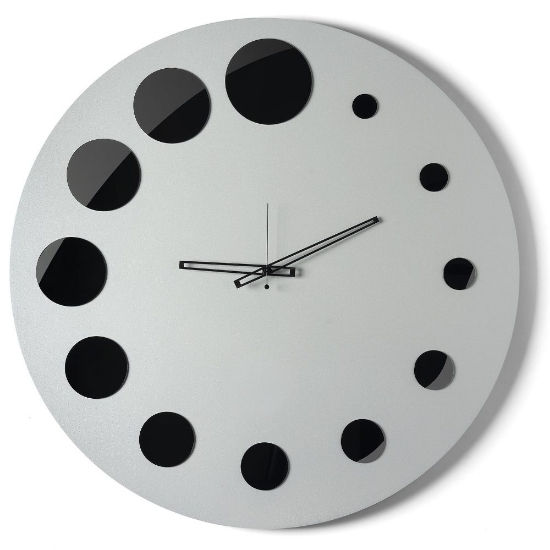 Orologio rotondo da parete cucina moderna alluminico cerchi nero specchiato 70cm