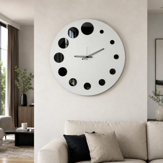 Orologio rotondo da parete cucina moderna alluminico cerchi nero specchiato 70cm